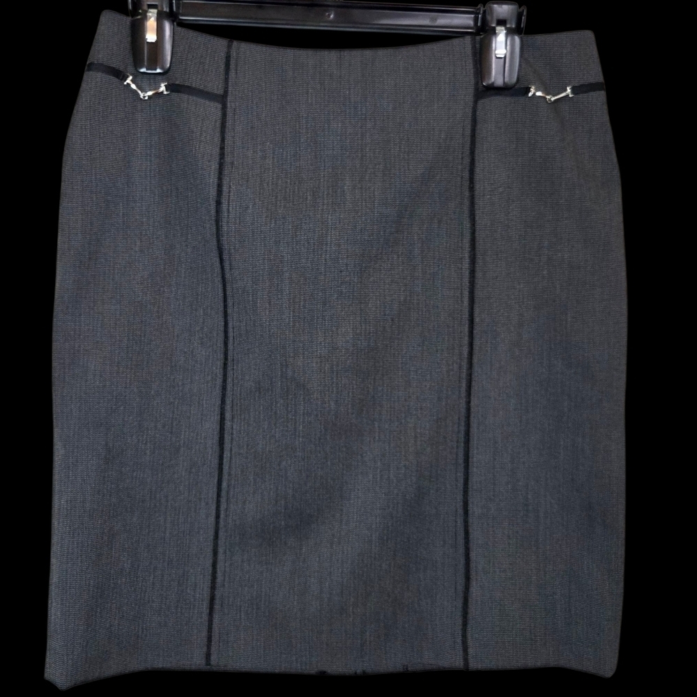 Laura Chic Charcoal Women's Pencil Skirt With Black Piping Size 14
